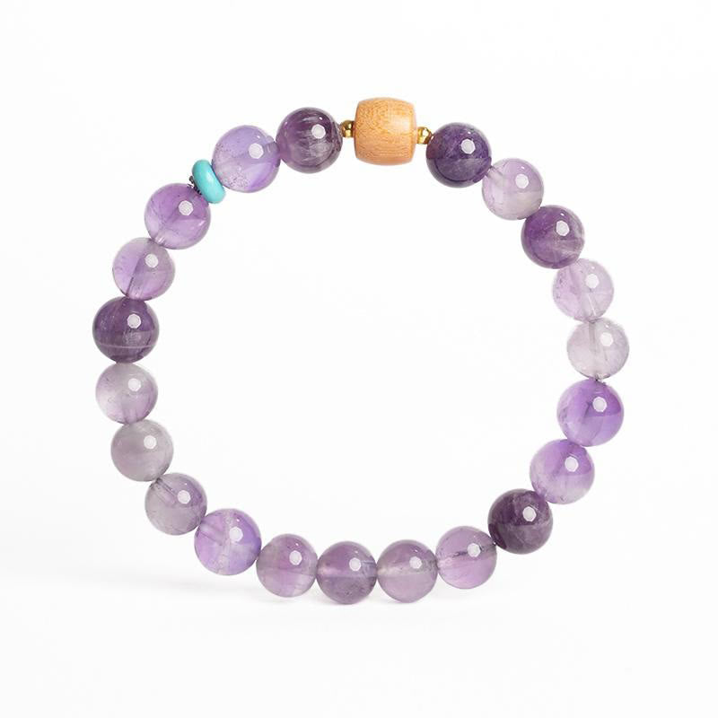 Buddha Stones Natürliches Amethyst-Glücks-Holzperlen-Friedensarmband