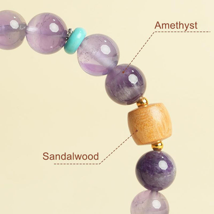 Buddha Stones Natürliches Amethyst-Glücks-Holzperlen-Friedensarmband