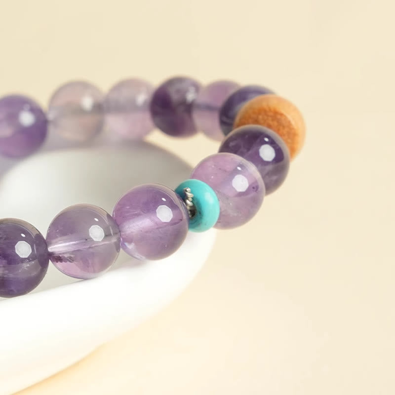 Buddha Stones Natürliches Amethyst-Glücks-Holzperlen-Friedensarmband