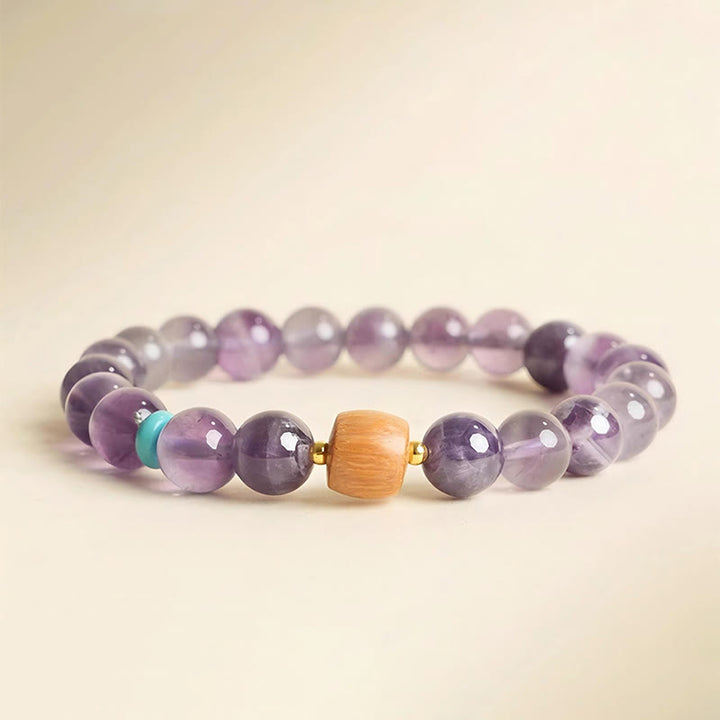 Buddha Stones Natürliches Amethyst-Glücks-Holzperlen-Friedensarmband