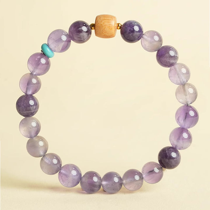 Buddha Stones Natürliches Amethyst-Glücks-Holzperlen-Friedensarmband