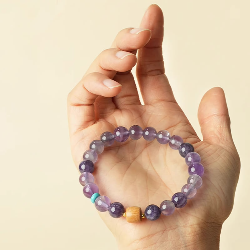 Buddha Stones Natürliches Amethyst-Glücks-Holzperlen-Friedensarmband