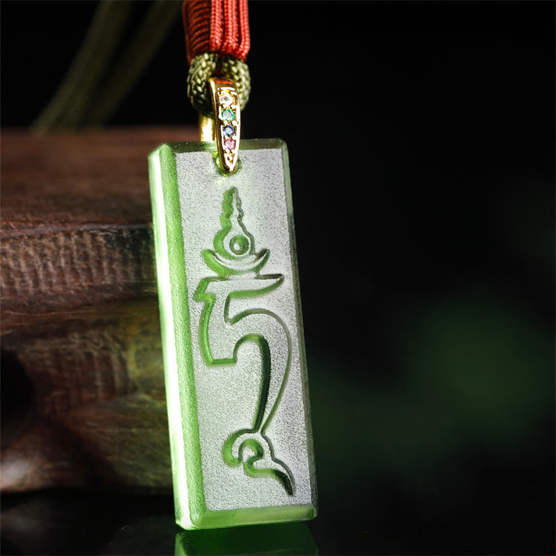 Buddha Stones, tibetische grüne Tara, Medizin-Buddha, Sanskrit-Muster, Liuli-Kristall, Schutz-Halskettenanhänger - Grüne Tara - image 1