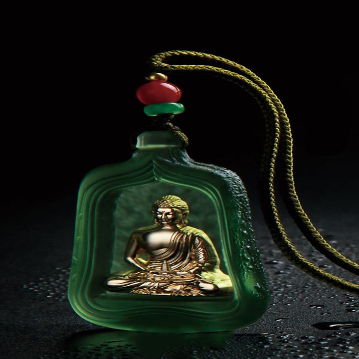 Buddha Stones, tibetische Medizin, Buddha, Liuli-Kristall, Mitgefühl, Gelassenheit, Halskettenanhänger - Grünes Medizin-Buddha-Seil - image 8