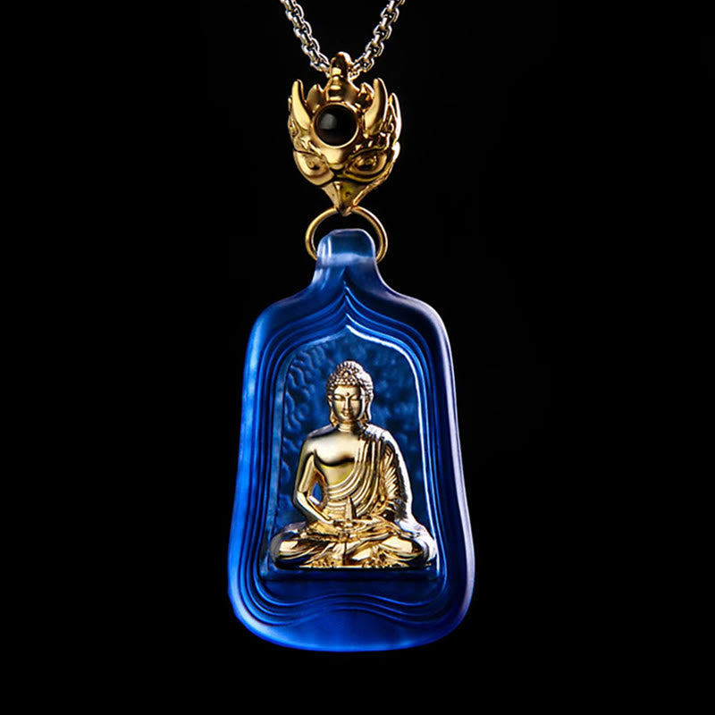 Buddha Stones, tibetische Medizin, Buddha, Liuli-Kristall, Mitgefühl, Gelassenheit, Halskettenanhänger - Blaue Medizin-Buddha-Kette - image 1