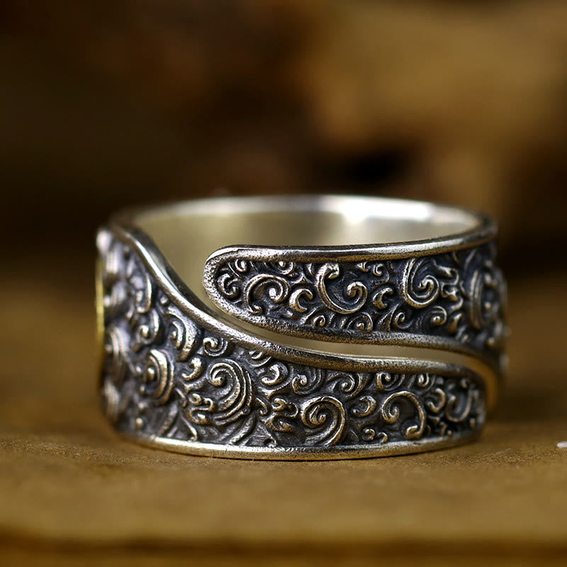 Buddha Stones 925 Sterling Silber PiXiu Kupfermünze Messing Reichtum Glück Verstellbarer Ring