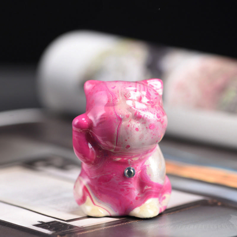 Buddha Stones, süße Mini-Katze, Palisander-Lack, Handwerk, warme Dekoration, zufällige Farbe (Blindbox) - Pink-Serie (zufällige Pink-Farbe) - image 3
