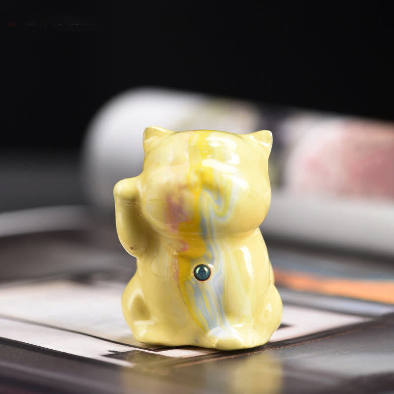 Buddha Stones, süße Mini-Katze, Palisander-Lack, Handwerk, warme Dekoration, zufällige Farbe (Blindbox) - Gelbe Serie (Zufällige gelbe Farbe) - image 6