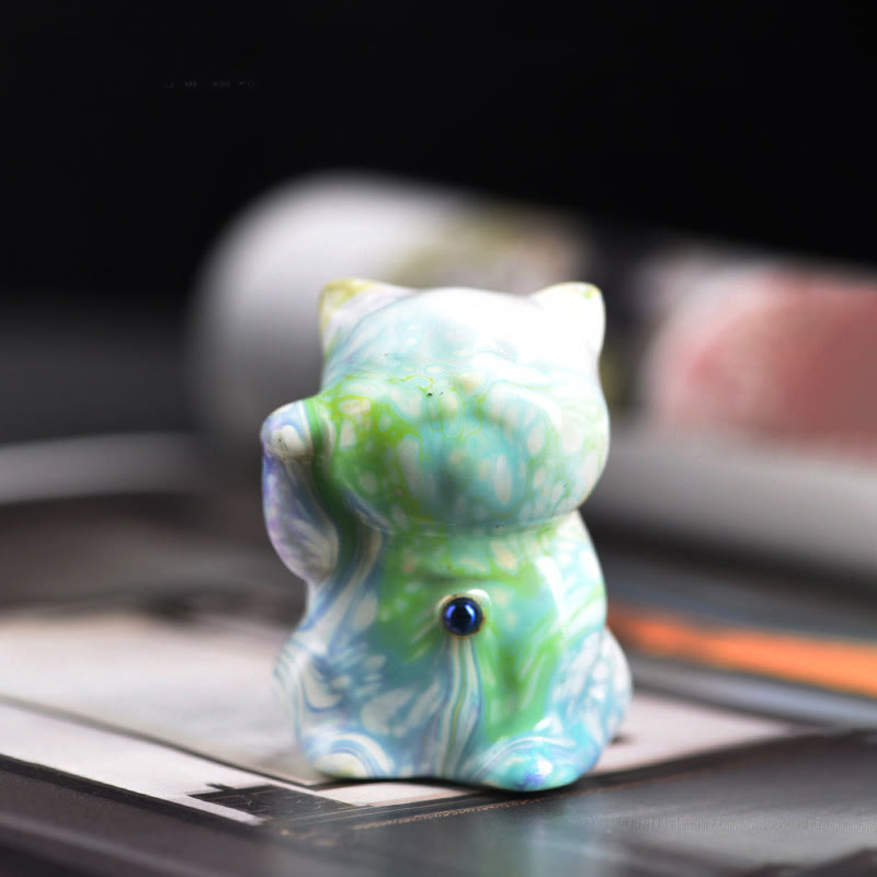 Buddha Stones, süße Mini-Katze, Palisander-Lack, Handwerk, warme Dekoration, zufällige Farbe (Blindbox) - Blaue Serie (zufällige blaue Farbe) - image 8