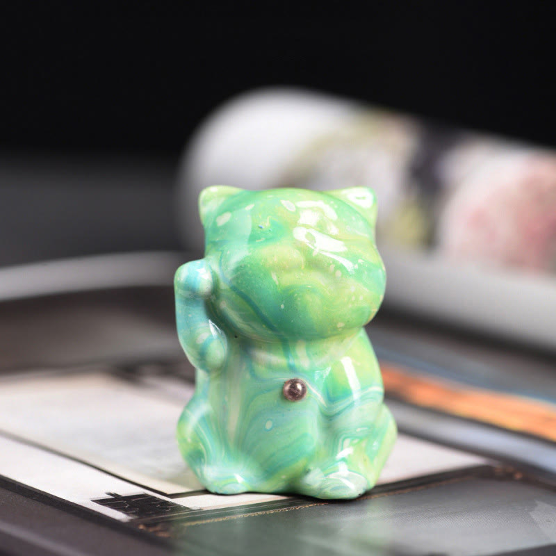 Buddha Stones, süße Mini-Katze, Palisander-Lack, Handwerk, warme Dekoration, zufällige Farbe (Blindbox) - Grüne Serie (zufällige grüne Farbe) - image 9