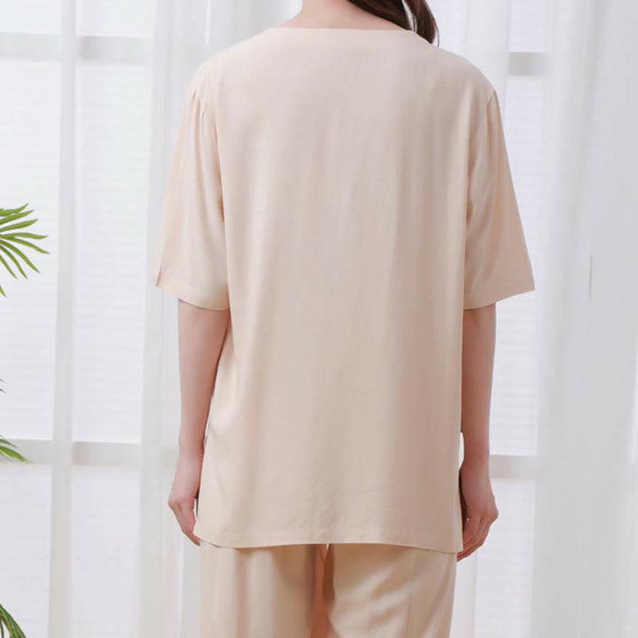 Buddha Stones, 2-teilig, einfarbig, Froschknopf, schlichtes Design, Rundhalsausschnitt, Halbarm-Shirt, Oberteil, elastische Taille, Hose, Meditation, Zen, Tai Chi, Baumwollkleidung, Damen-Set