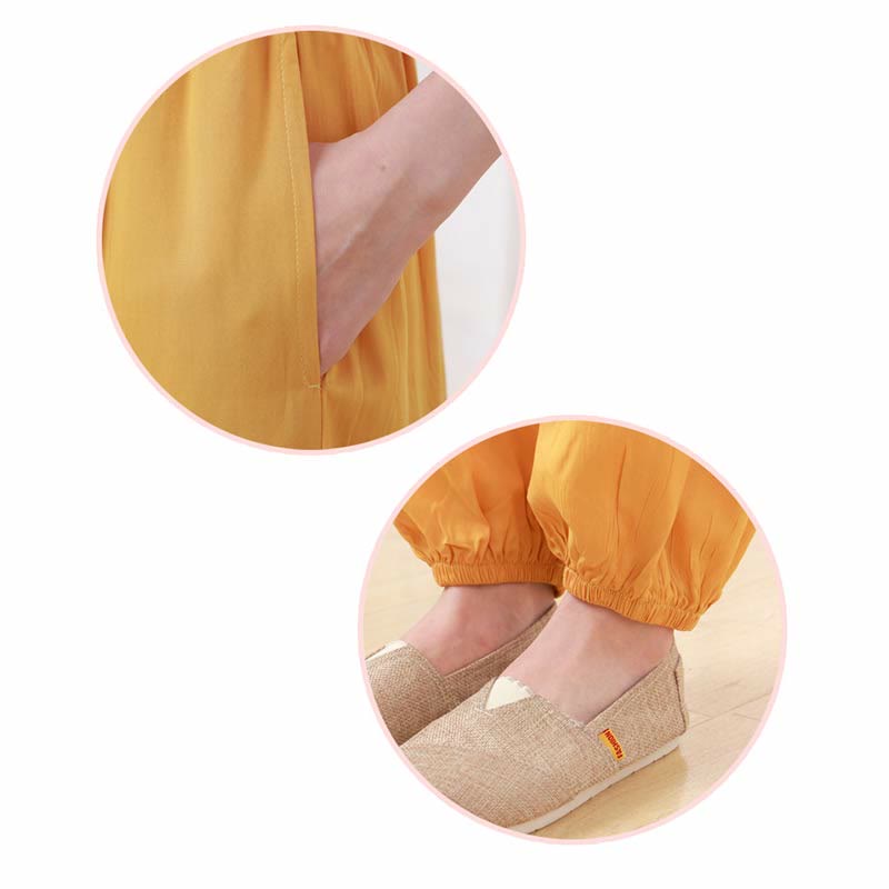 Buddha Stones, 2-teilig, einfarbig, Froschknopf, schlichtes Design, Rundhalsausschnitt, Halbarm-Shirt, Oberteil, elastische Taille, Hose, Meditation, Zen, Tai Chi, Baumwollkleidung, Damen-Set - image 13