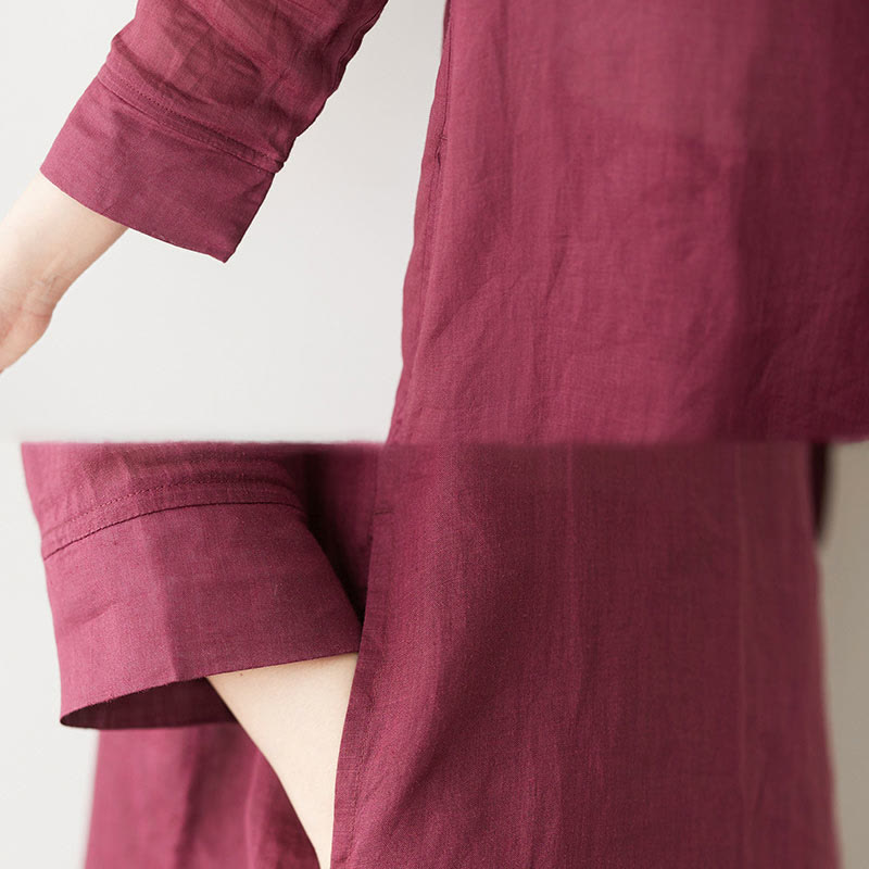 Buddha Stones Casual 2-teiliges Set: Schlichtes Dreiviertelarm-Hemd mit schrägem Kragen, weit geschnittene Hose mit Taschen – ideal für Meditation, Zen und Tai Chi. - image 15