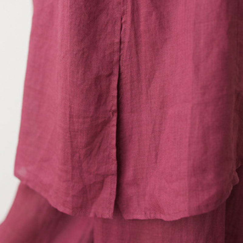 Buddha Stones Casual 2-teiliges Set: Schlichtes Dreiviertelarm-Hemd mit schrägem Kragen, weit geschnittene Hose mit Taschen – ideal für Meditation, Zen und Tai Chi. - image 11