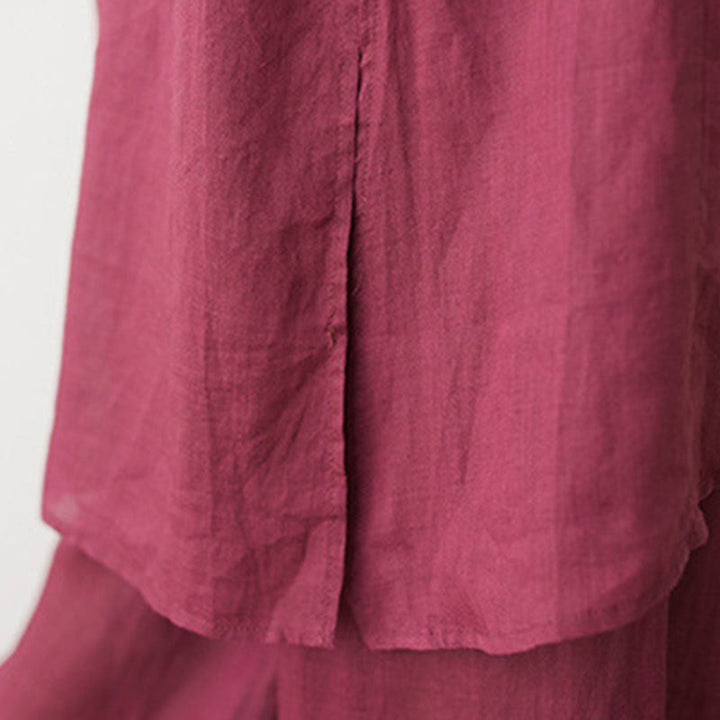 Buddha Stones Casual 2-teiliges Set: Schlichtes Dreiviertelarm-Hemd mit schrägem Kragen, weit geschnittene Hose mit Taschen – ideal für Meditation, Zen und Tai Chi. - image 11