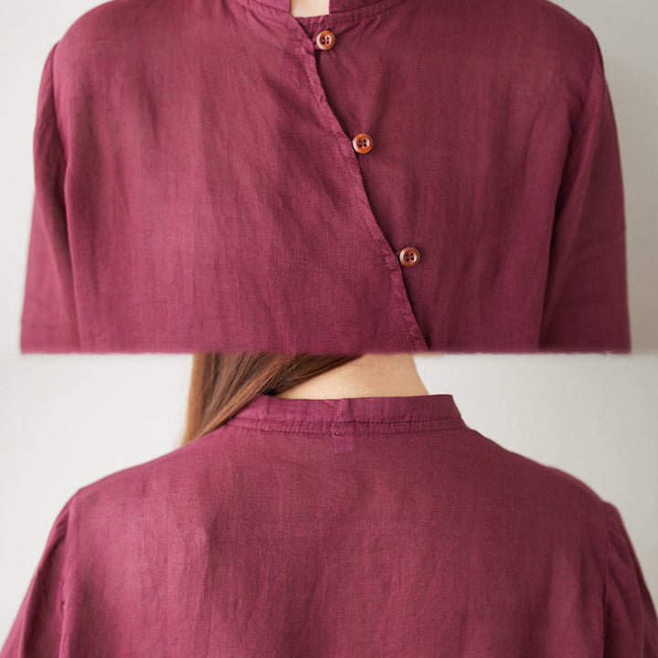 Buddha Stones Casual 2-teiliges Set: Schlichtes Dreiviertelarm-Hemd mit schrägem Kragen, weit geschnittene Hose mit Taschen – ideal für Meditation, Zen und Tai Chi. - image 14