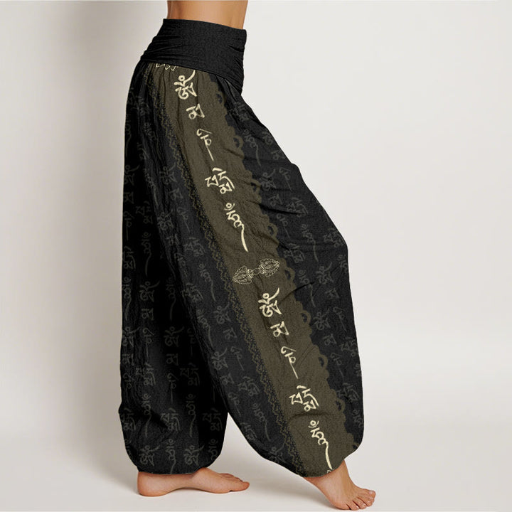 Haremshose für Damen mit elastischer Taille und Buddha Stones , Om Mani Padme Hum-Muster - image 3