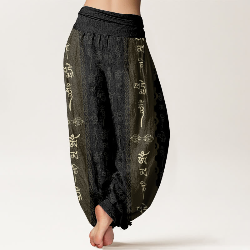 Haremshose für Damen mit elastischer Taille und Buddha Stones , Om Mani Padme Hum-Muster - image 2