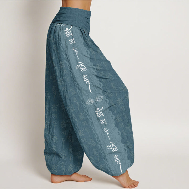 Haremshose für Damen mit elastischer Taille und Buddha Stones , Om Mani Padme Hum-Muster - image 7
