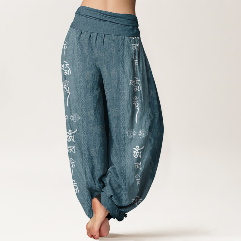 Haremshose für Damen mit elastischer Taille und Buddha Stones , Om Mani Padme Hum-Muster - image 6