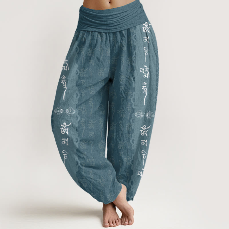 Haremshose für Damen mit elastischer Taille und Buddha Stones , Om Mani Padme Hum-Muster - DunkelCyan - US22， UK/AU26，EU54 (6XL) - image 5