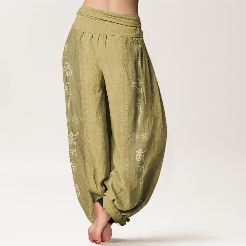 Haremshose für Damen mit elastischer Taille und Buddha Stones , Om Mani Padme Hum-Muster - image 9