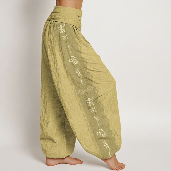 Haremshose für Damen mit elastischer Taille und Buddha Stones , Om Mani Padme Hum-Muster - image 10