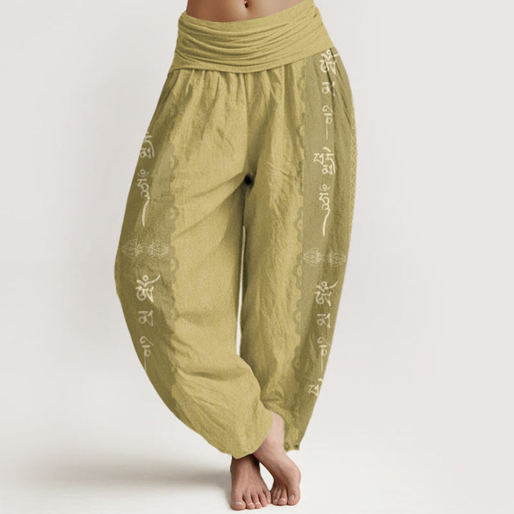 Baumwoll-Haremshose mit Buddha Stones -Om-Mani-Padme-Hum-Muster und elastischem Bund für Damen - Khaki - US22, UK/AU26, EU54 (6XL) - image 7