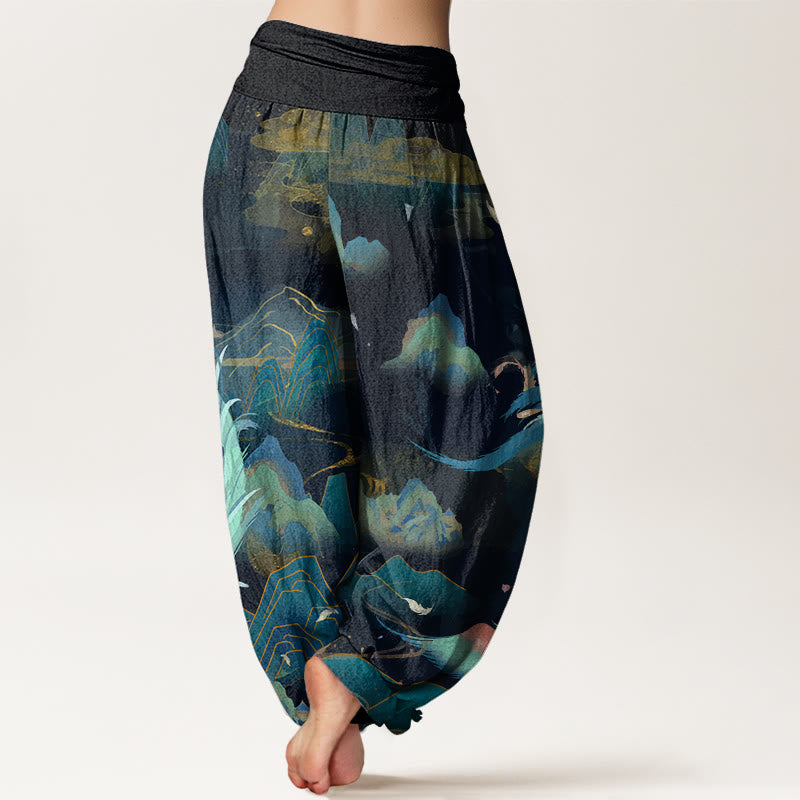 Buddha Stones Phoenix Mountain Cloud Pattern Damen Haremshose mit elastischer Taille - image 1