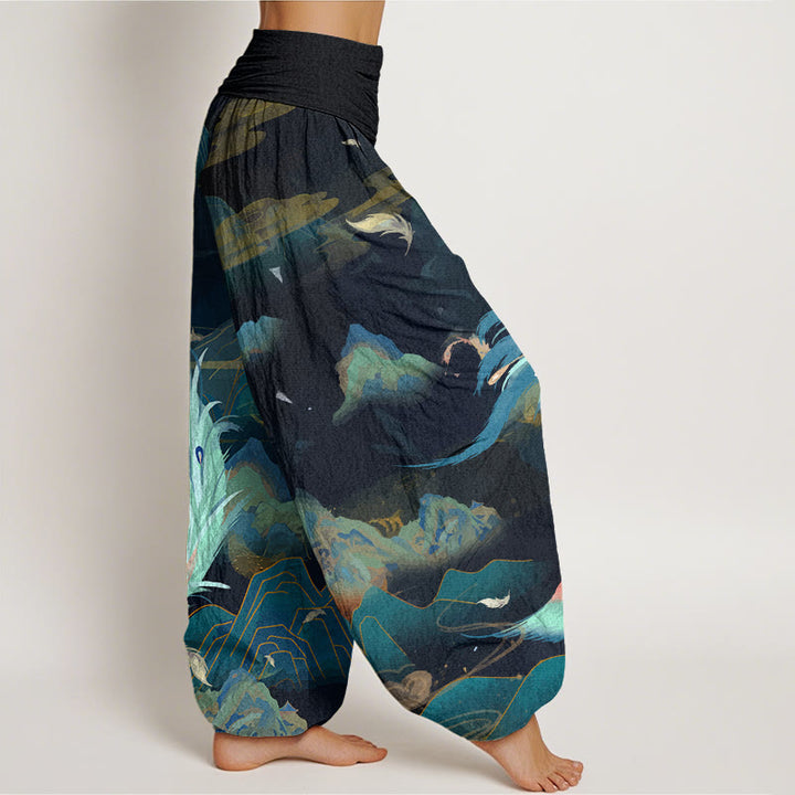 Buddha Stones Phoenix Mountain Cloud Pattern Damen Haremshose mit elastischer Taille - image 3
