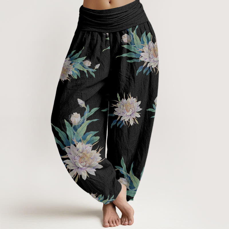 Buddha Stones Epiphyllum Muster Damen Haremshose mit elastischer Taille - Schwarz - US22， UK/AU26，EU54 (6XL) - image 5