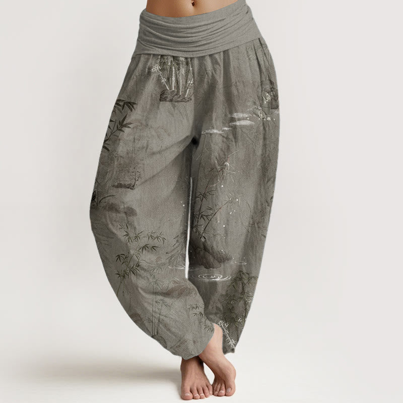 Buddha Stones Reine Baumwolle Lässige Bambus Rock Tinte Malerei Damen Elastische Taille Haremshose - Bräunen - US22， UK/AU26，EU54 (6XL) - image 7
