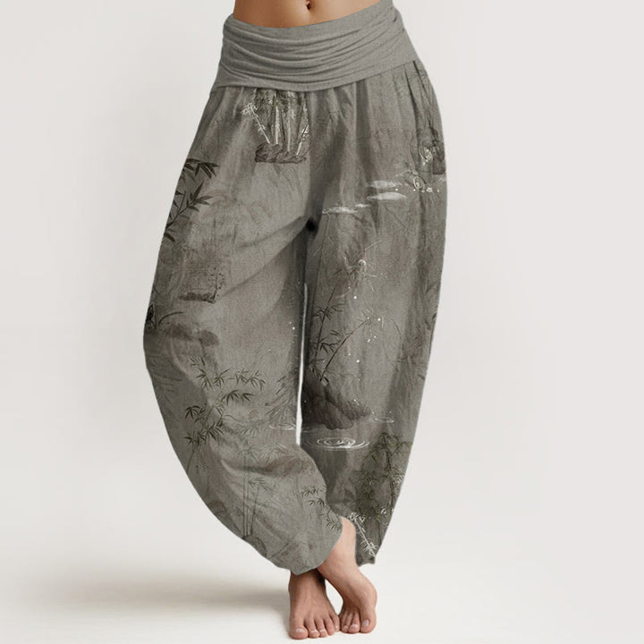 Buddha Stones Reine Baumwolle Lässige Bambus Rock Tinte Malerei Damen Elastische Taille Haremshose - Bräunen - US22， UK/AU26，EU54 (6XL) - image 7