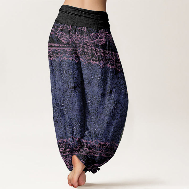 Buddha Stones Damen-Haremshose aus reiner Baumwolle mit elegantem Mandala-Blumen-Design und elastischer Taille