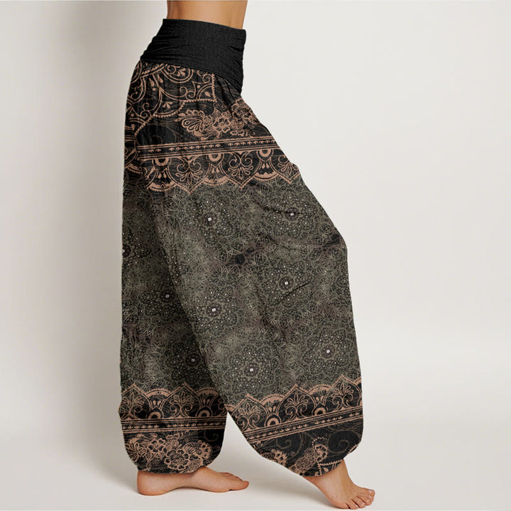 Buddha Stones Damen-Haremshose aus reiner Baumwolle mit elegantem Mandala-Blumen-Design und elastischer Taille