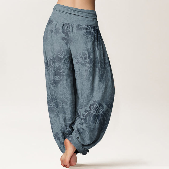 Buddha Stones Damen-Haremshose aus reiner Baumwolle mit Blumen- und Blätter-Design und elastischer Taille