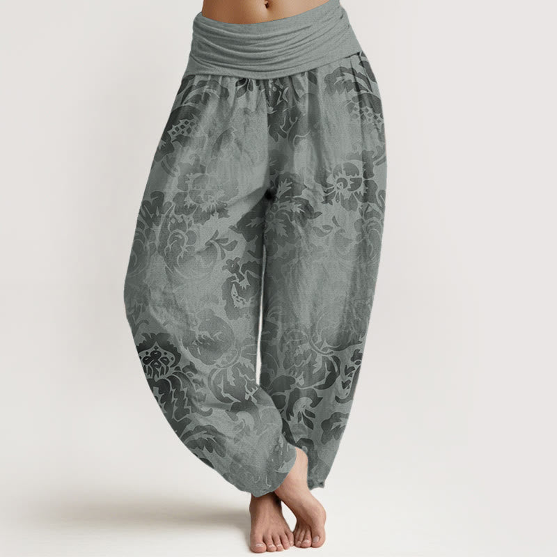 Buddha Stones Damen-Haremshose aus reiner Baumwolle mit Blumen- und Blätter-Design und elastischer Taille