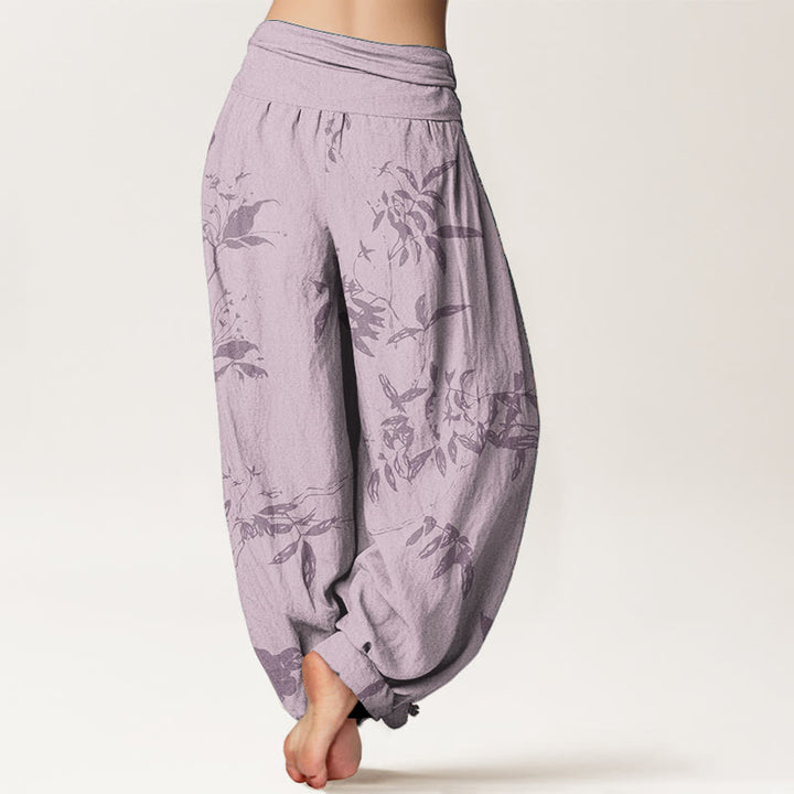 Buddha Stones Damen-Haremshose aus reiner Baumwolle mit Zweigmuster und elastischer Taille - image 11