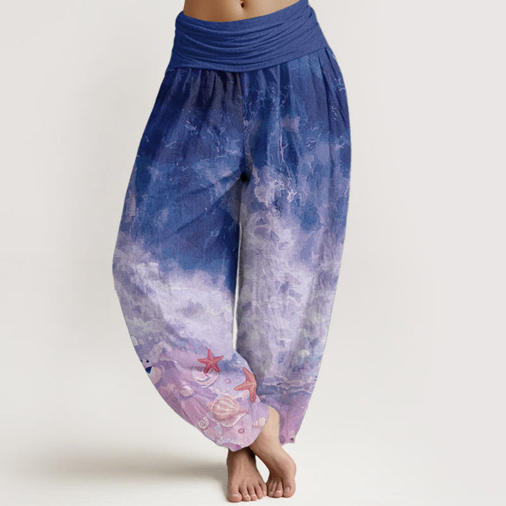Buddha Stones Damen-Haremshose aus reiner Baumwolle mit weitem Ozeanmuster und elastischer Taille - Dunkelviolett - US22, UK/AU26, EU54 (6XL) - image 9