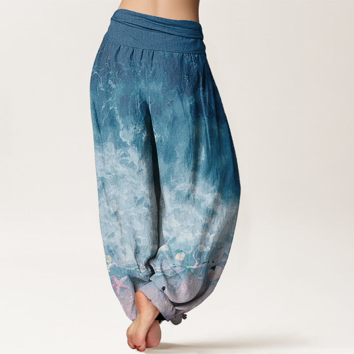 Buddha Stones Damen-Haremshose aus reiner Baumwolle mit weitem Ozeanmuster und elastischer Taille - image 7