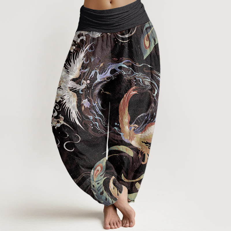 Buddha Stones Damen-Haremshose mit elastischer Taille und Phönix-Blumenmuster aus reiner Baumwolle - Braun - US22, UK/AU26, EU54 (6XL) - image 8