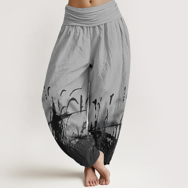 Buddha Stones Damen-Haremshose mit elastischer Taille und Wildgras-Muster aus reiner Baumwolle - Grau - US22, UK/AU26, EU54 (6XL) - image 0