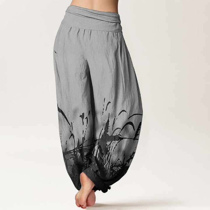 Buddha Stones Damen-Haremshose mit elastischer Taille und Wildgras-Muster aus reiner Baumwolle