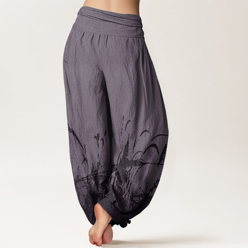 Buddha Stones Damen-Haremshose mit elastischer Taille und Wildgras-Muster aus reiner Baumwolle