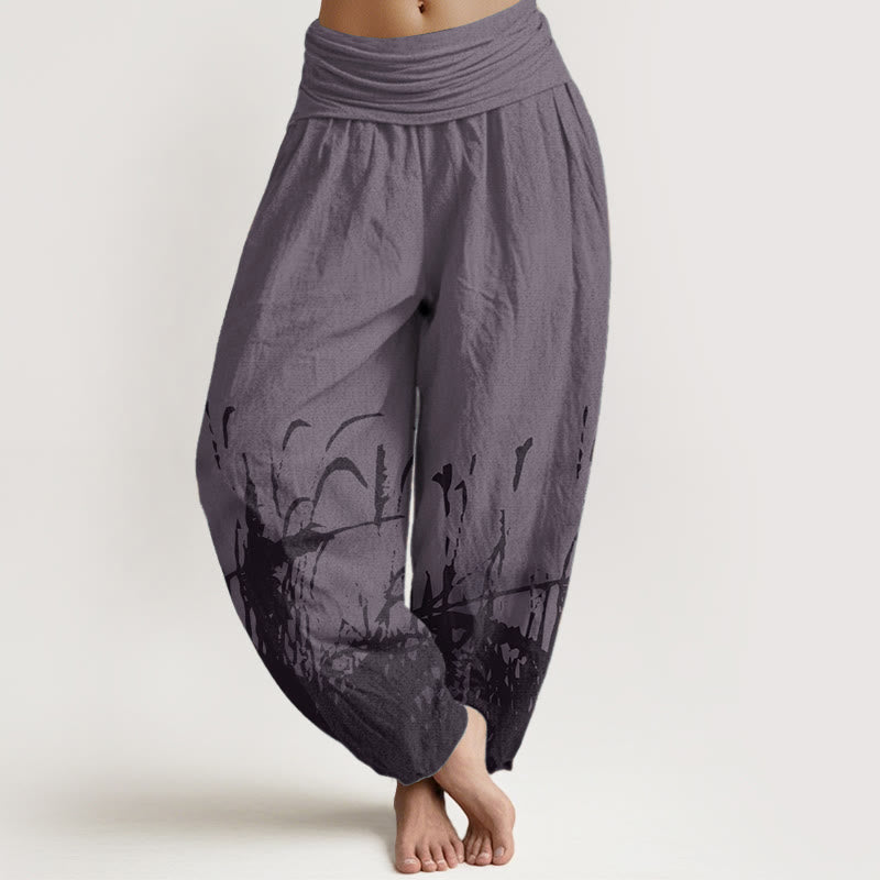Buddha Stones Damen-Haremshose mit elastischer Taille und Wildgras-Muster aus reiner Baumwolle