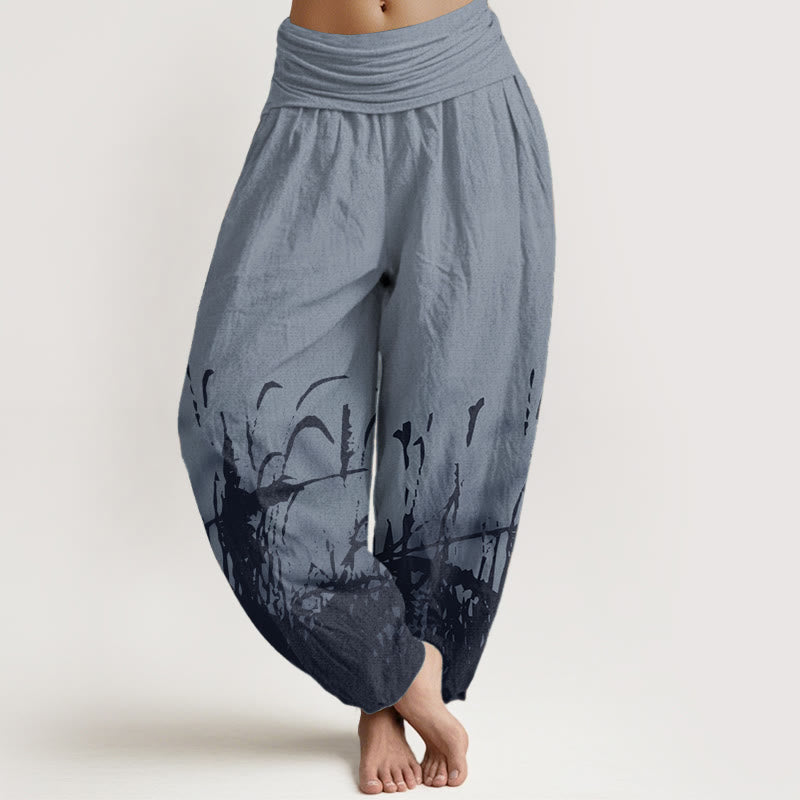 Buddha Stones Damen-Haremshose mit elastischer Taille und Wildgras-Muster aus reiner Baumwolle