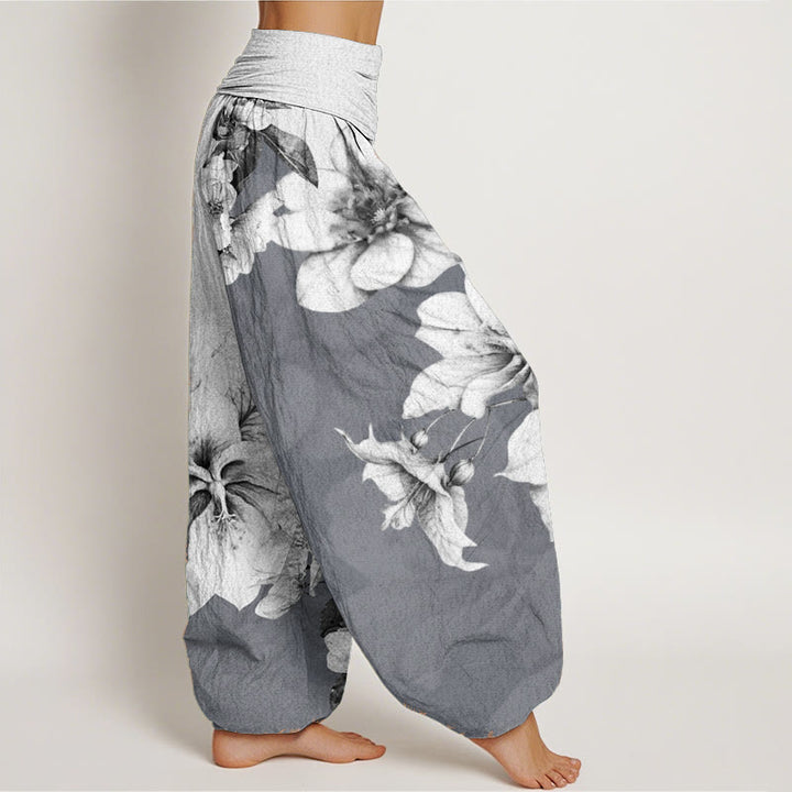 Buddha Stones Damen Haremshose mit elastischer Taille und Kamelienmuster aus reiner Baumwolle