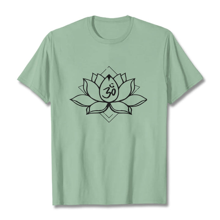 Buddha Stones ​​Blühender Lotus Om Sanskrit Muster Baumwolle T-Shirt - Hellgrün - 2XL - image 14