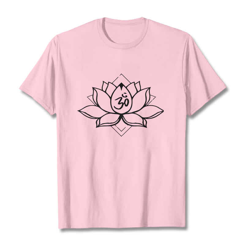 Buddha Stones ​​Blühender Lotus Om Sanskrit Muster Baumwolle T-Shirt - Hellrosa - 2XL - image 13