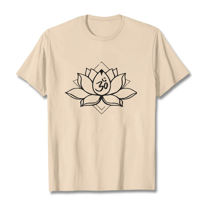 Buddha Stones ​​Blühender Lotus Om Sanskrit Muster Baumwolle T-Shirt - Biskuit - 2XL - image 8
